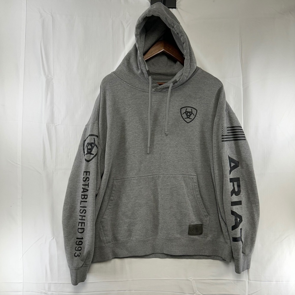 Ariat Imprint Hoodie Mens XL Gray Graphic Logo Sleeve Print 10037268
